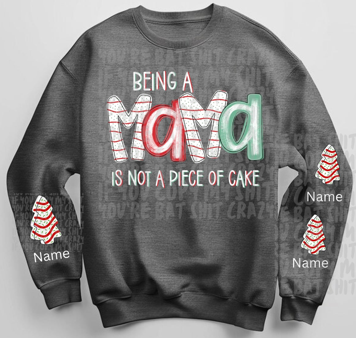 Being a mama is not a piece of cake with custom sleeve names: in “order notes” leave the names you would like on the sleeve