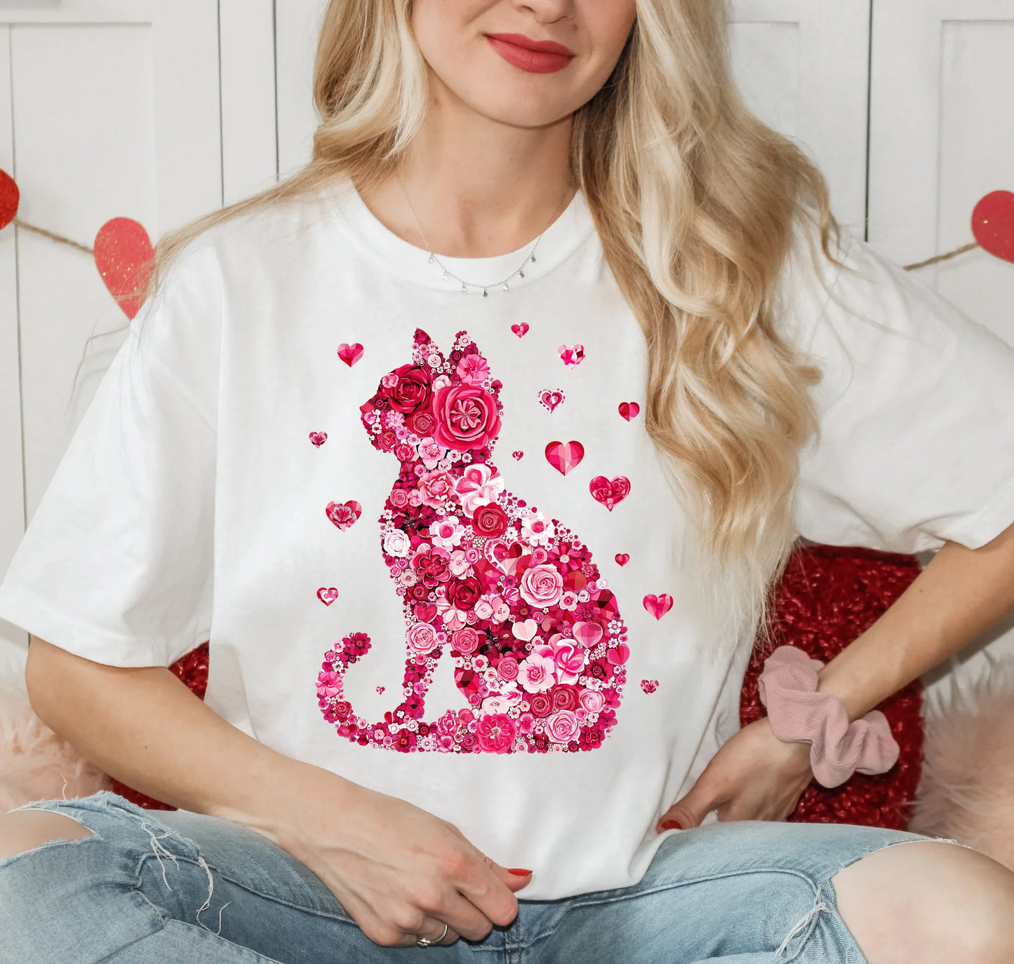 Cat hearts and roses