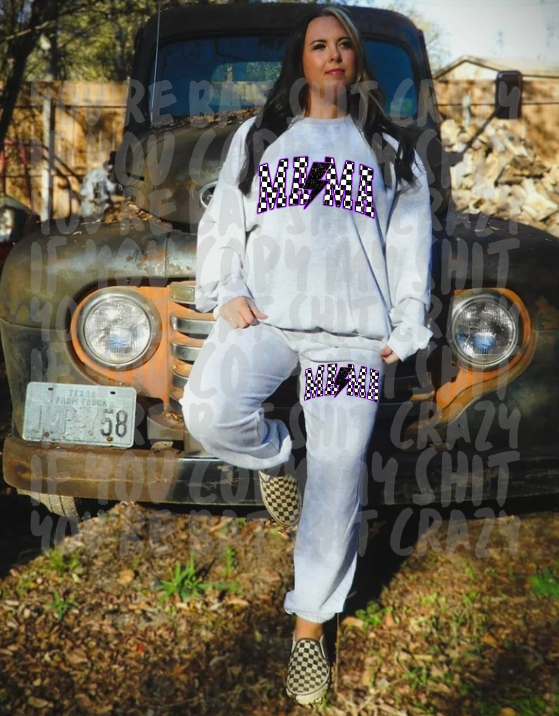 Purple mama matching joggers and crew set